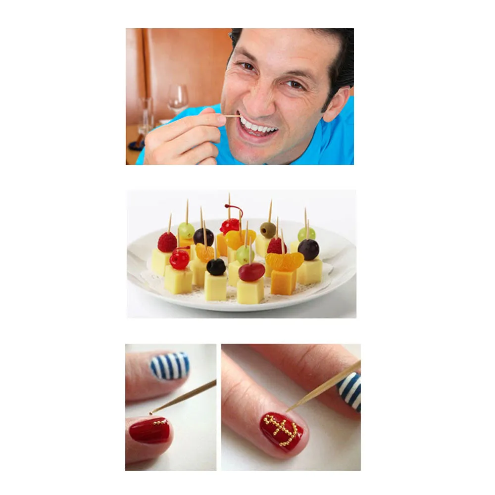 1200 Bamboo Wooden Toothpicks Fruit Picks Natural Round Catering Party Oral Care