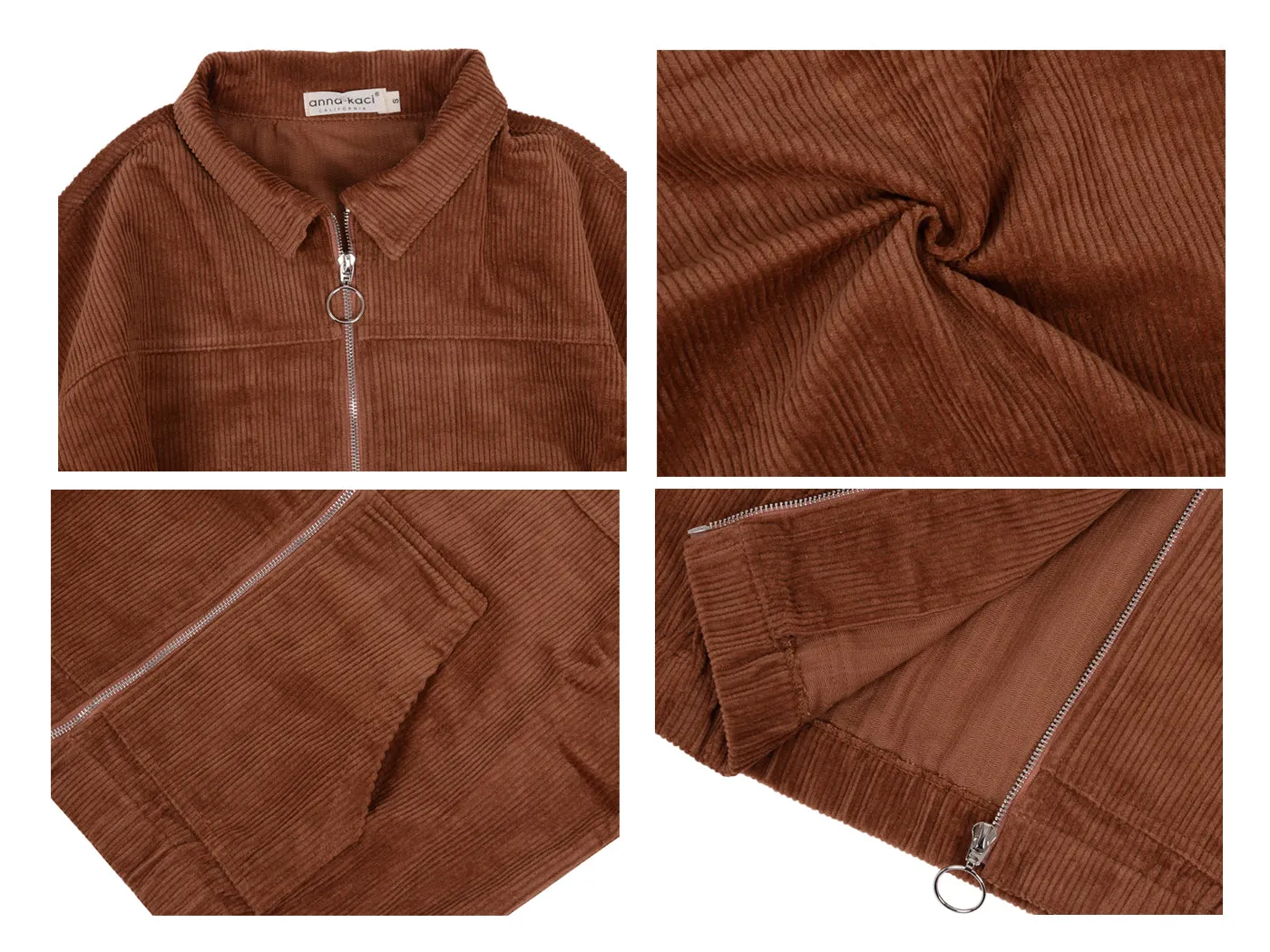 Anna-Kaci Women's Long Sleeve Corduroy Short Jacket Outerwear by Anna-Kaci