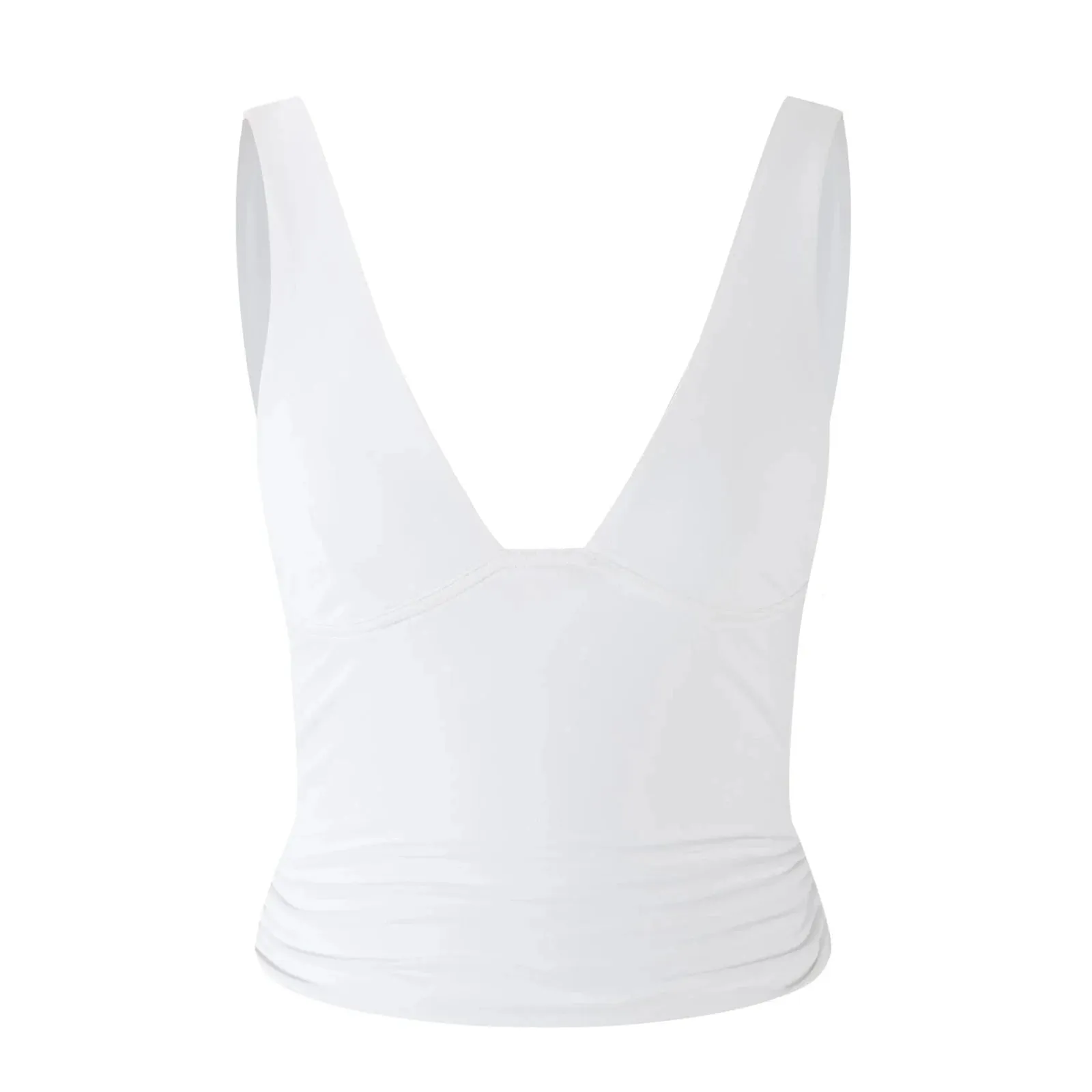 Back To School Joskaa Women's Y2K Solid Color Cropped Tank Tops Casual Summer Deep V-Neck Ruched Sleeveless Basic Vest for Club Streetwear