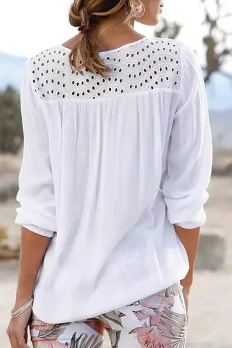 Casual Solid Patchwork V Neck Tops