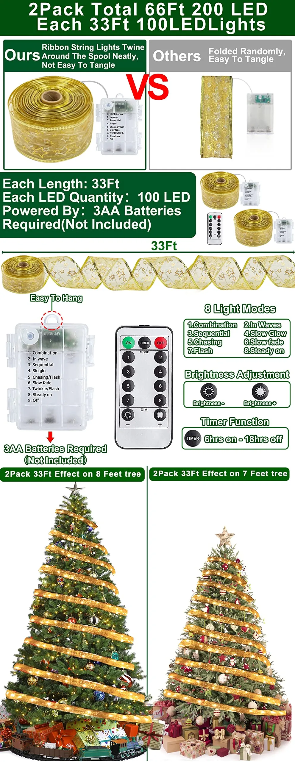 🎅Christmas Sale🎄 Christmas Ribbon LED String Lights Christmas Tree Decoration Lights Satin Lights