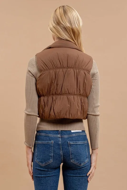 CORINE COLLARED ZIP UP CROPPED PUFFER VEST