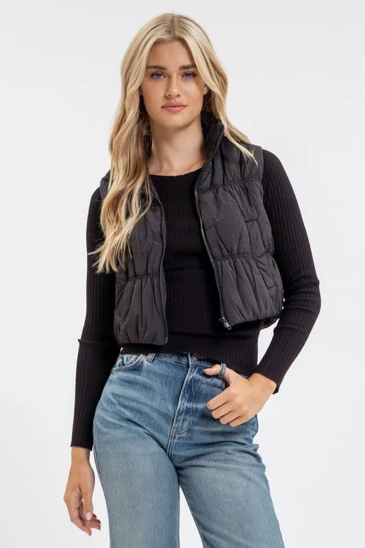 CORINE COLLARED ZIP UP CROPPED PUFFER VEST