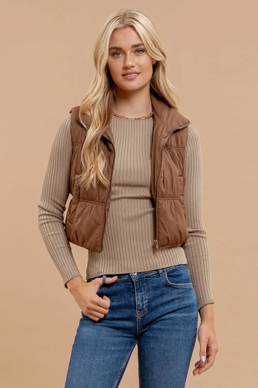 CORINE COLLARED ZIP UP CROPPED PUFFER VEST
