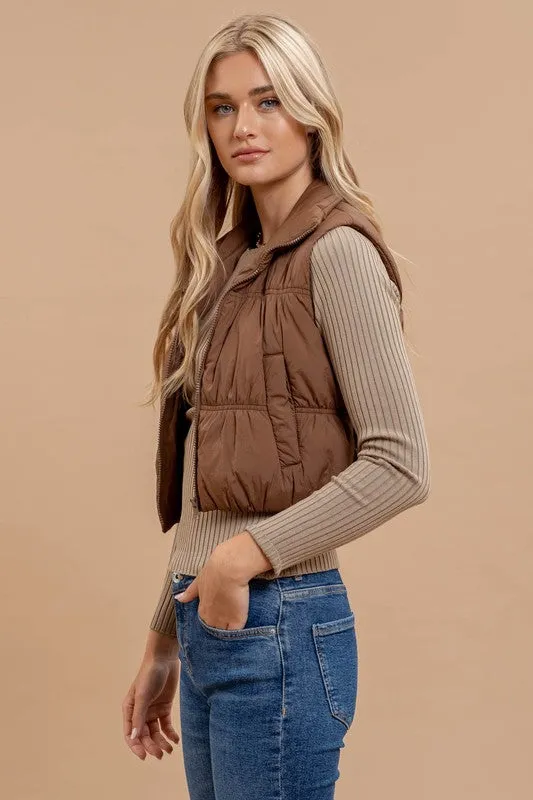 CORINE COLLARED ZIP UP CROPPED PUFFER VEST