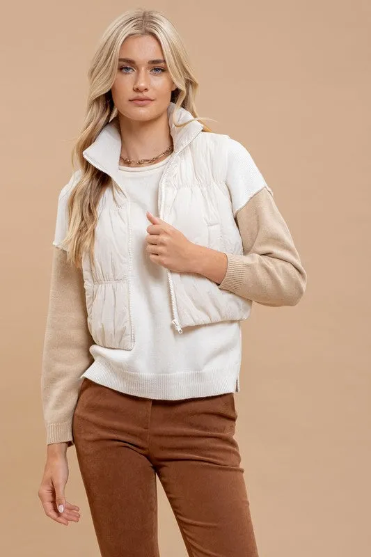 CORINE COLLARED ZIP UP CROPPED PUFFER VEST