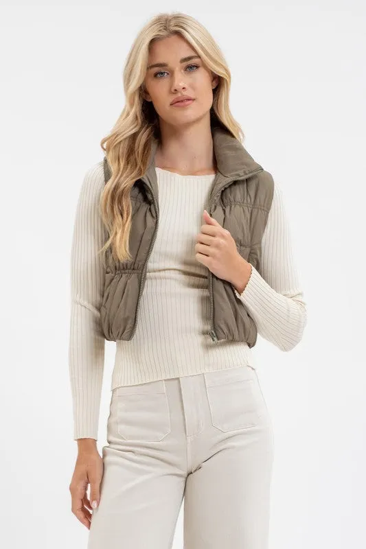 CORINE COLLARED ZIP UP CROPPED PUFFER VEST
