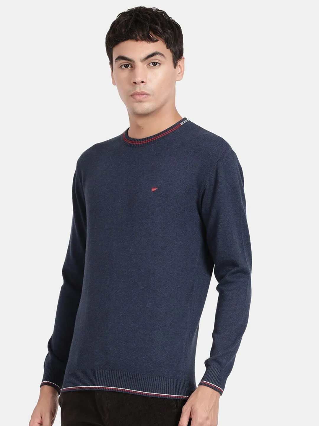 Crew Neck Mood Indigo Melange Full Sleeve Pullover
