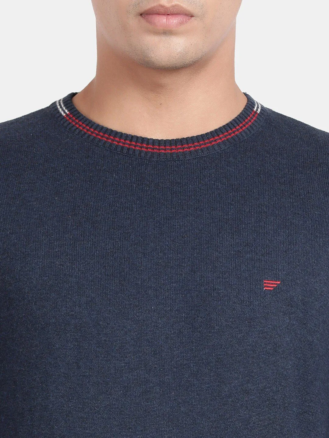 Crew Neck Mood Indigo Melange Full Sleeve Pullover