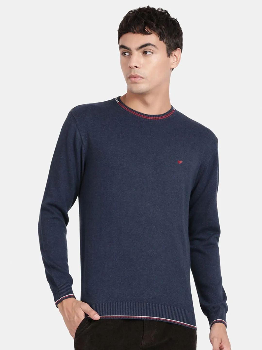 Crew Neck Mood Indigo Melange Full Sleeve Pullover