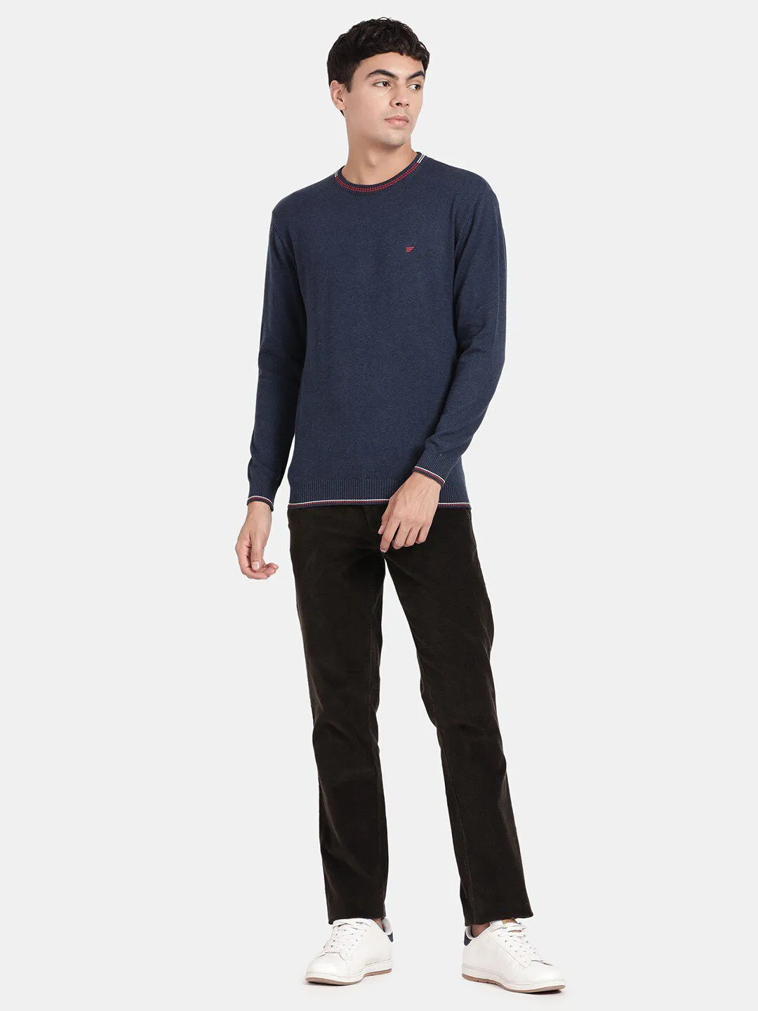 Crew Neck Mood Indigo Melange Full Sleeve Pullover