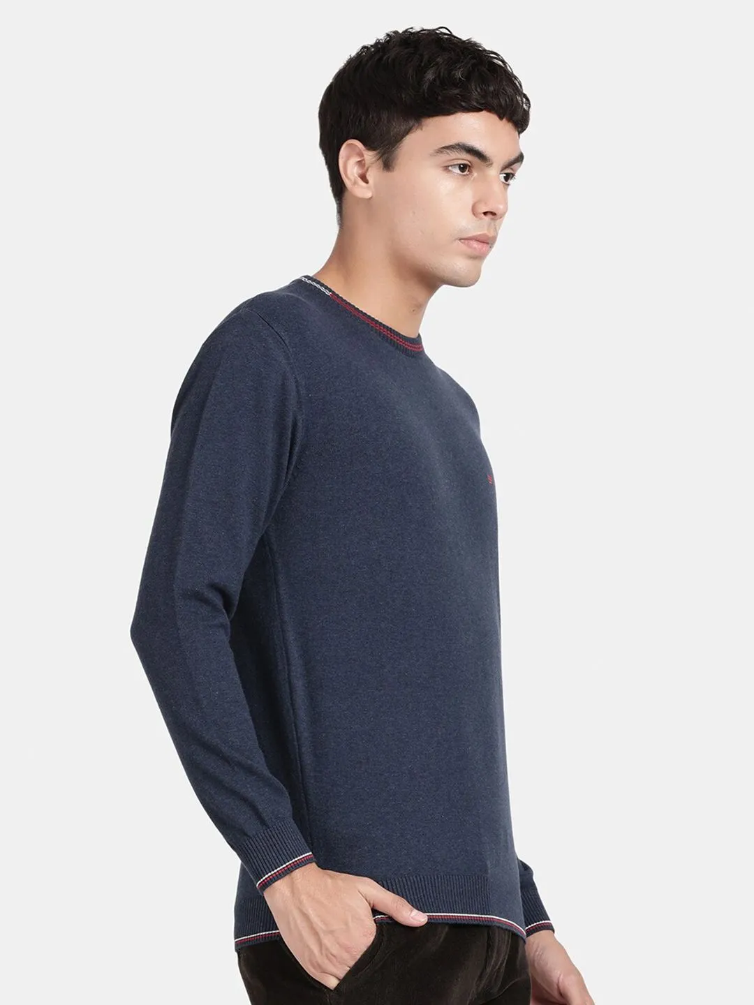 Crew Neck Mood Indigo Melange Full Sleeve Pullover