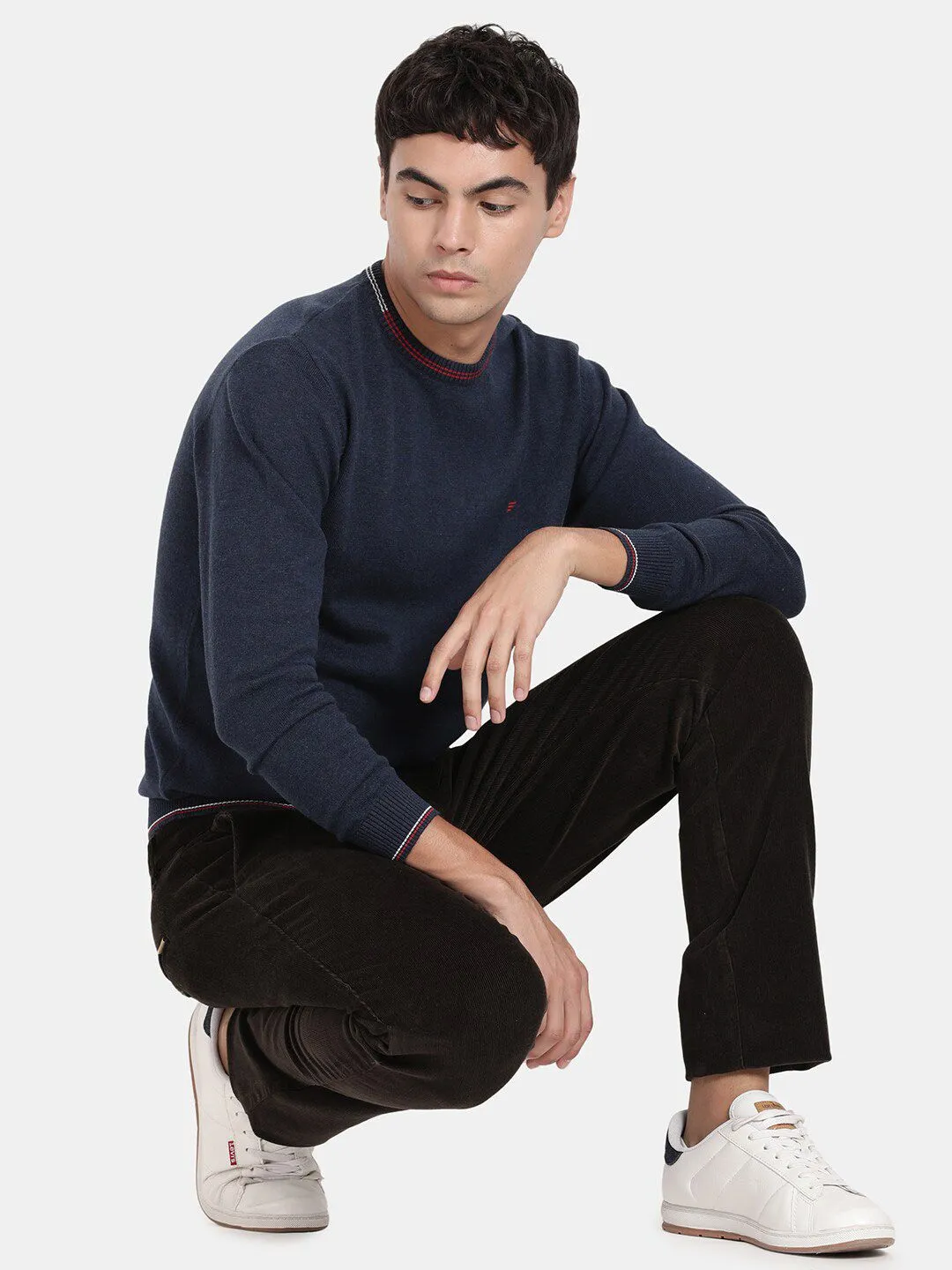 Crew Neck Mood Indigo Melange Full Sleeve Pullover