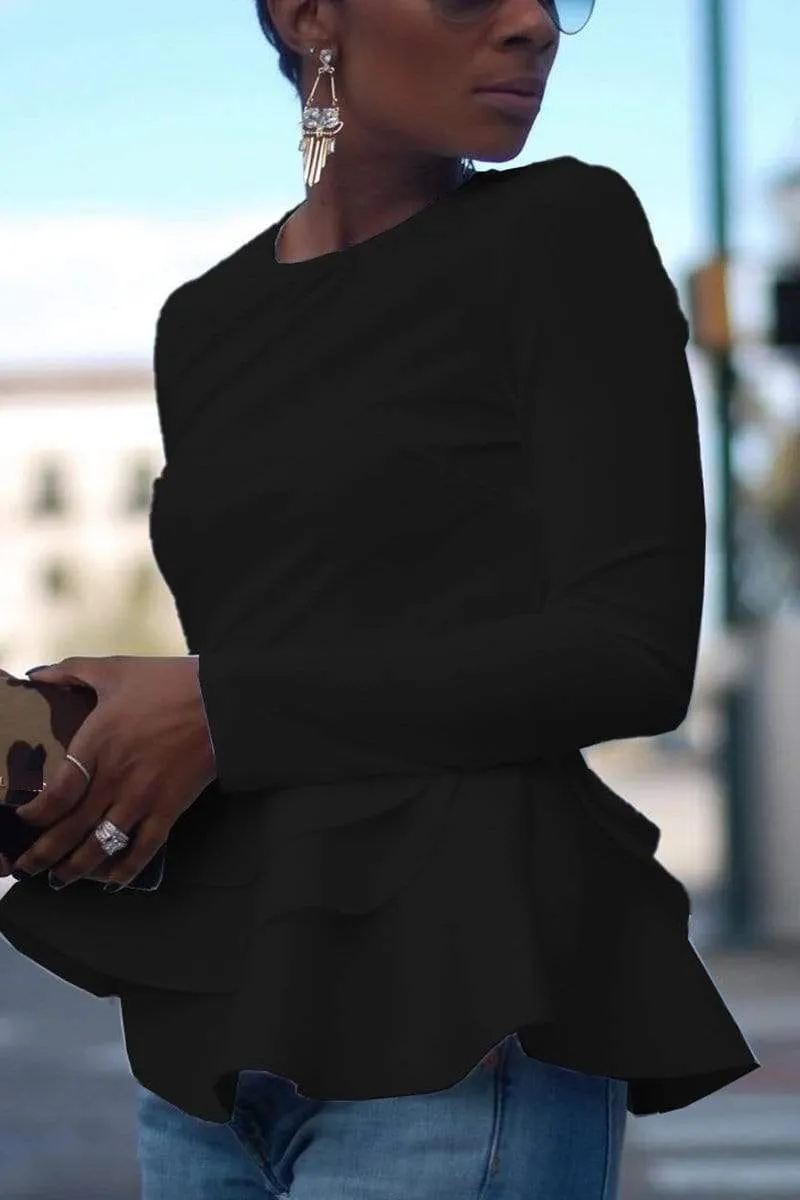 Fashion Casual Poplin Frill Solid Tops