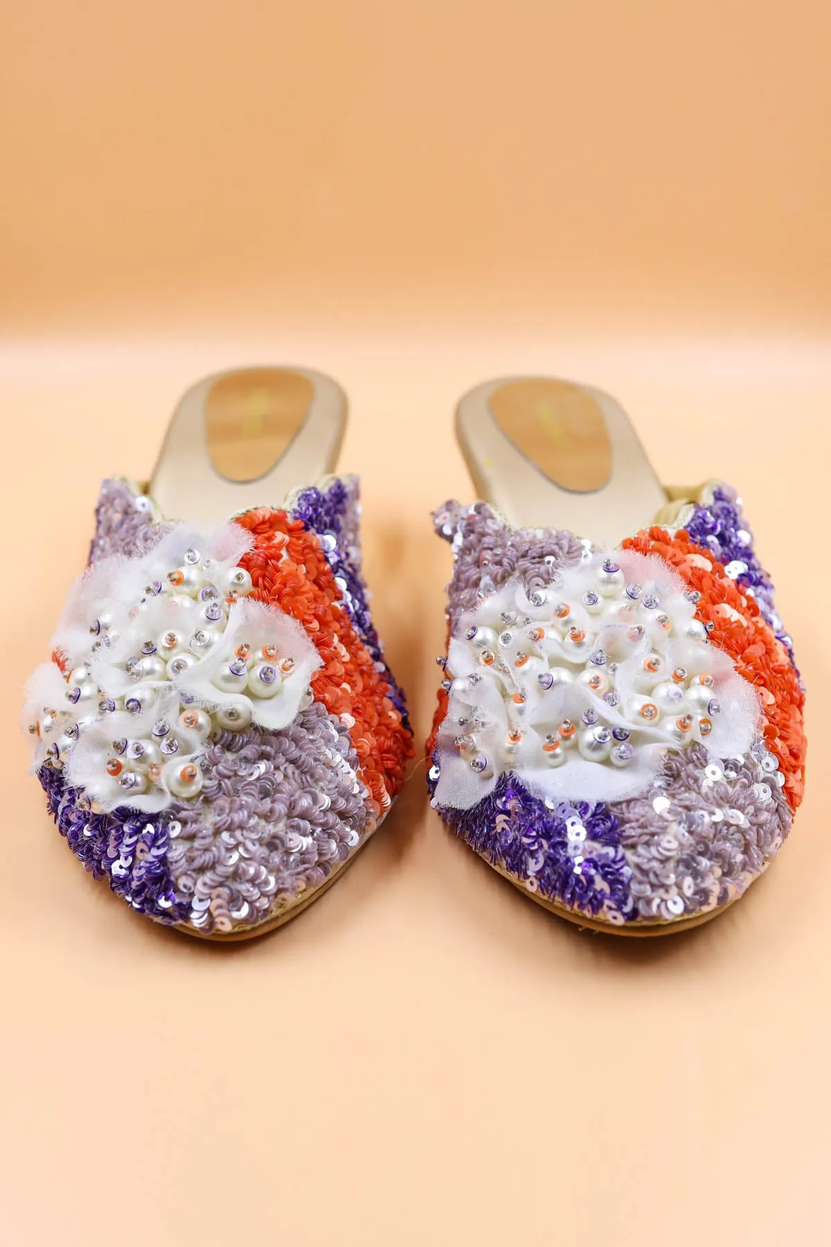 Gold Sequins Embellished Mules