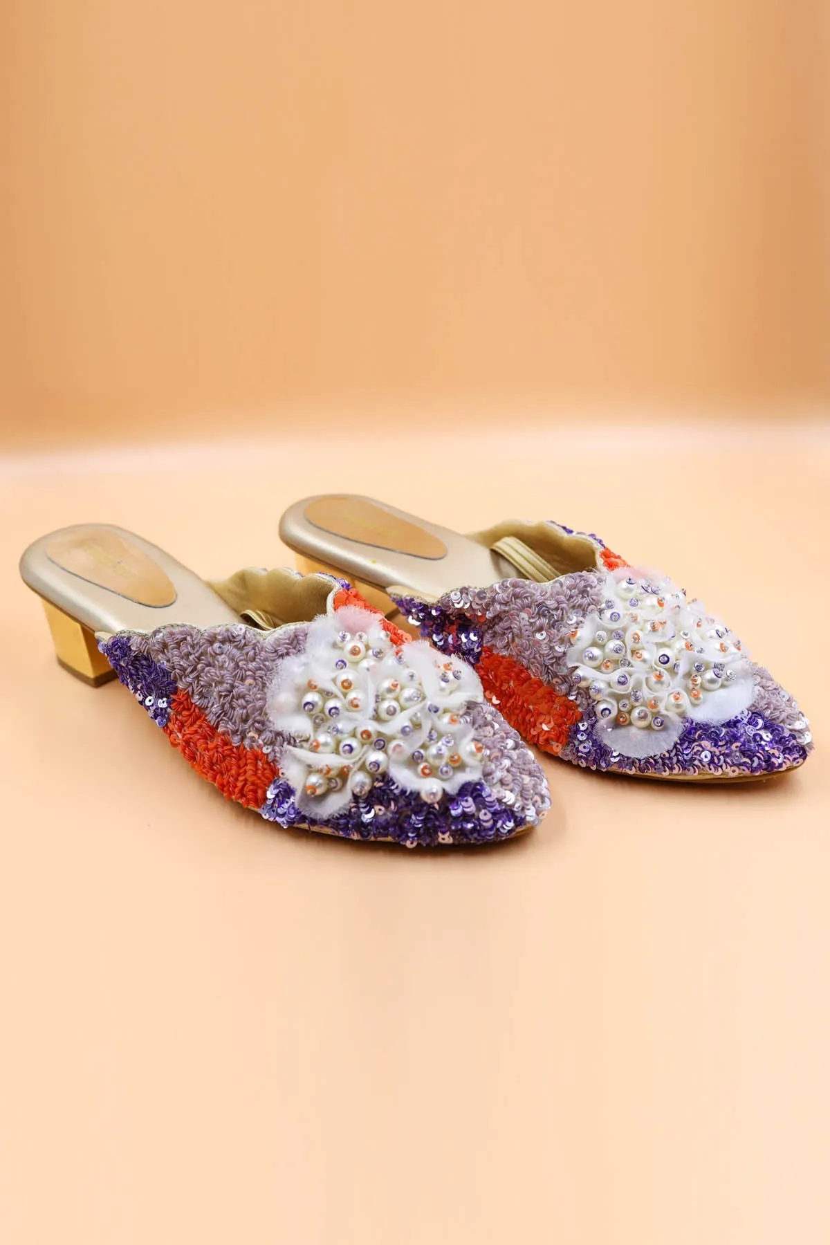 Gold Sequins Embellished Mules
