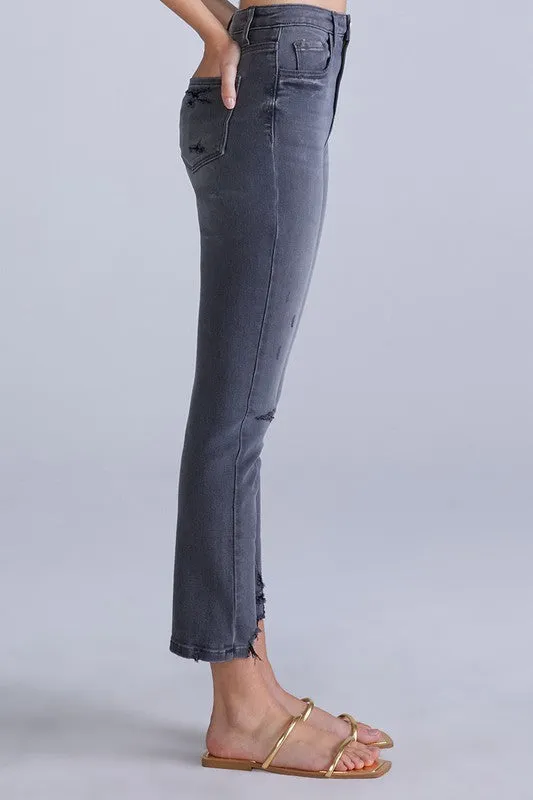 Gray High Rise Ankle Skinny Women Jeans