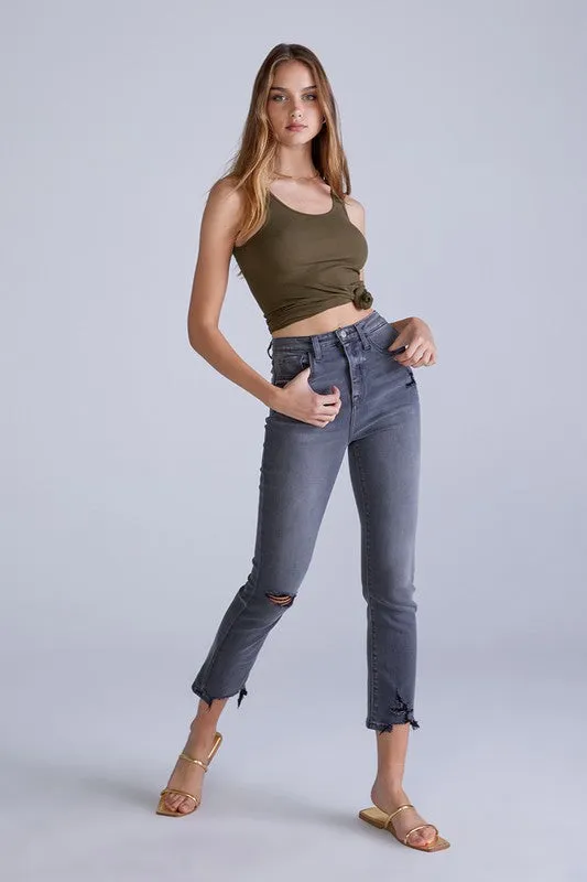 Gray High Rise Ankle Skinny Women Jeans