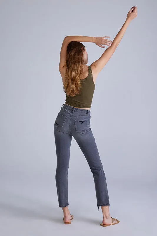 Gray High Rise Ankle Skinny Women Jeans