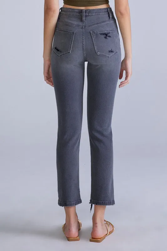 Gray High Rise Ankle Skinny Women Jeans