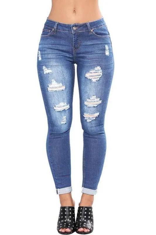 High Waist Ripped Hips Pencil Jeans