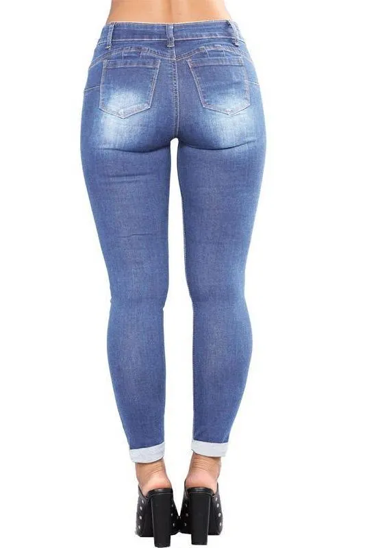High Waist Ripped Hips Pencil Jeans