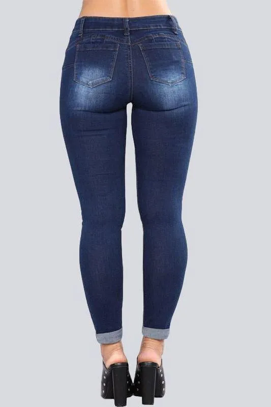 High Waist Ripped Hips Pencil Jeans
