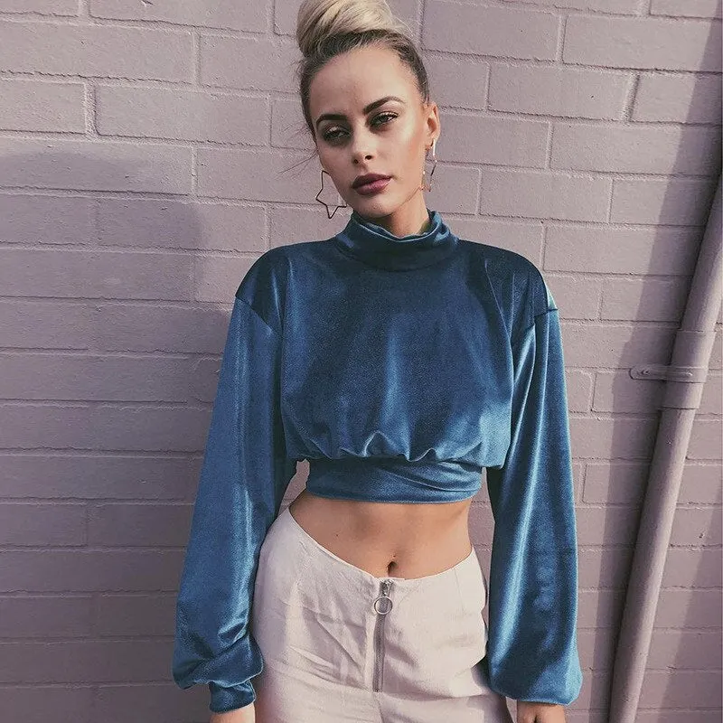 Joskaa Fashion Long Sleeve Turtleneck Crop Tops Women 2024 Autumn Winter Casual Velvet Woman T Shirt Tee Shirt Femme Cropped Tshsirts