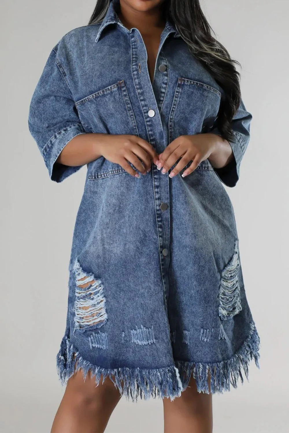 Raw Distressed Denim Dress