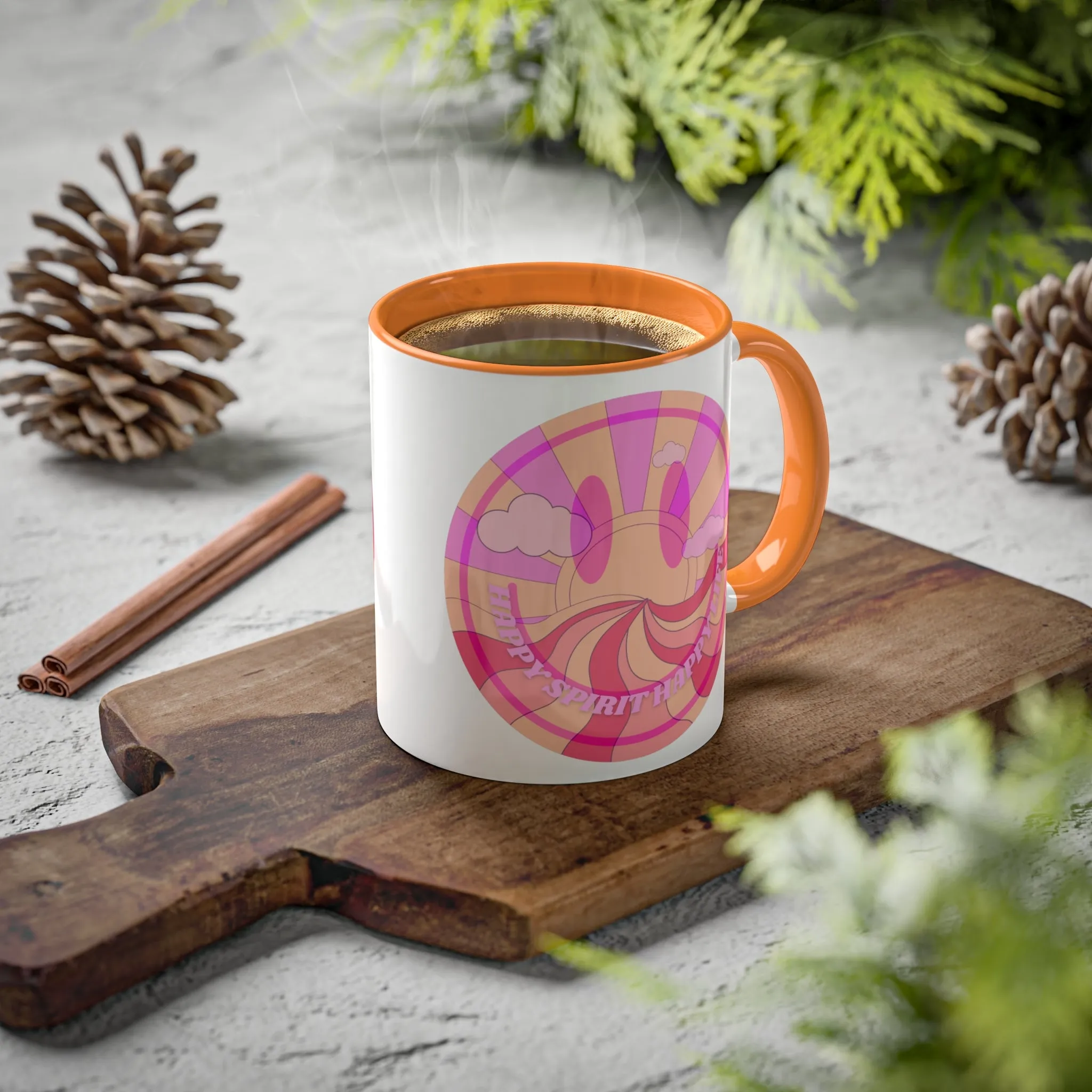 Retro Happy Spirit Happy Life Aesthetic Mug, Smile Face Mug, Trendy Coffee Mug, Tumblr Mug, Aesthetic Happy Life Gift, Aesthetic Pink Mug
