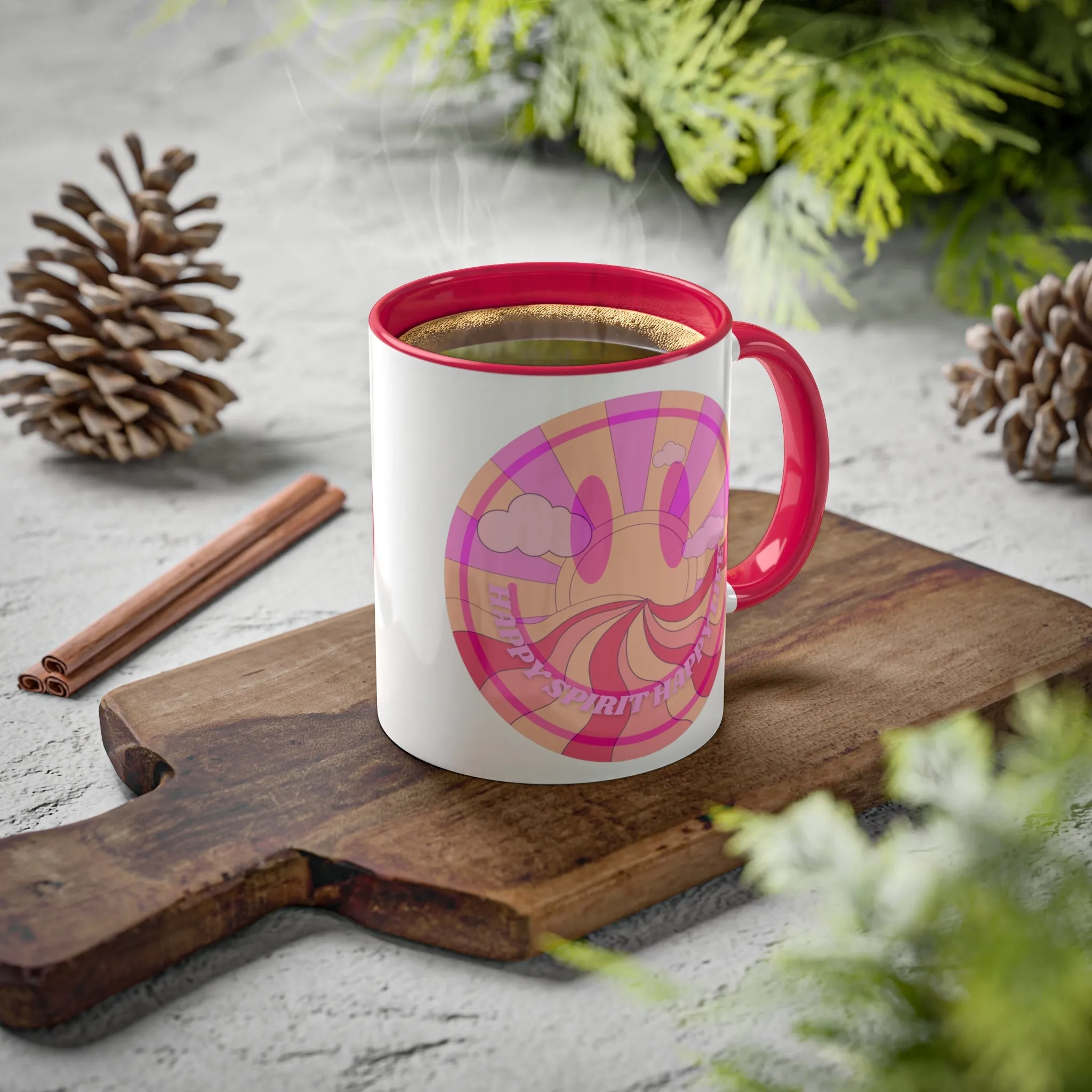 Retro Happy Spirit Happy Life Aesthetic Mug, Smile Face Mug, Trendy Coffee Mug, Tumblr Mug, Aesthetic Happy Life Gift, Aesthetic Pink Mug