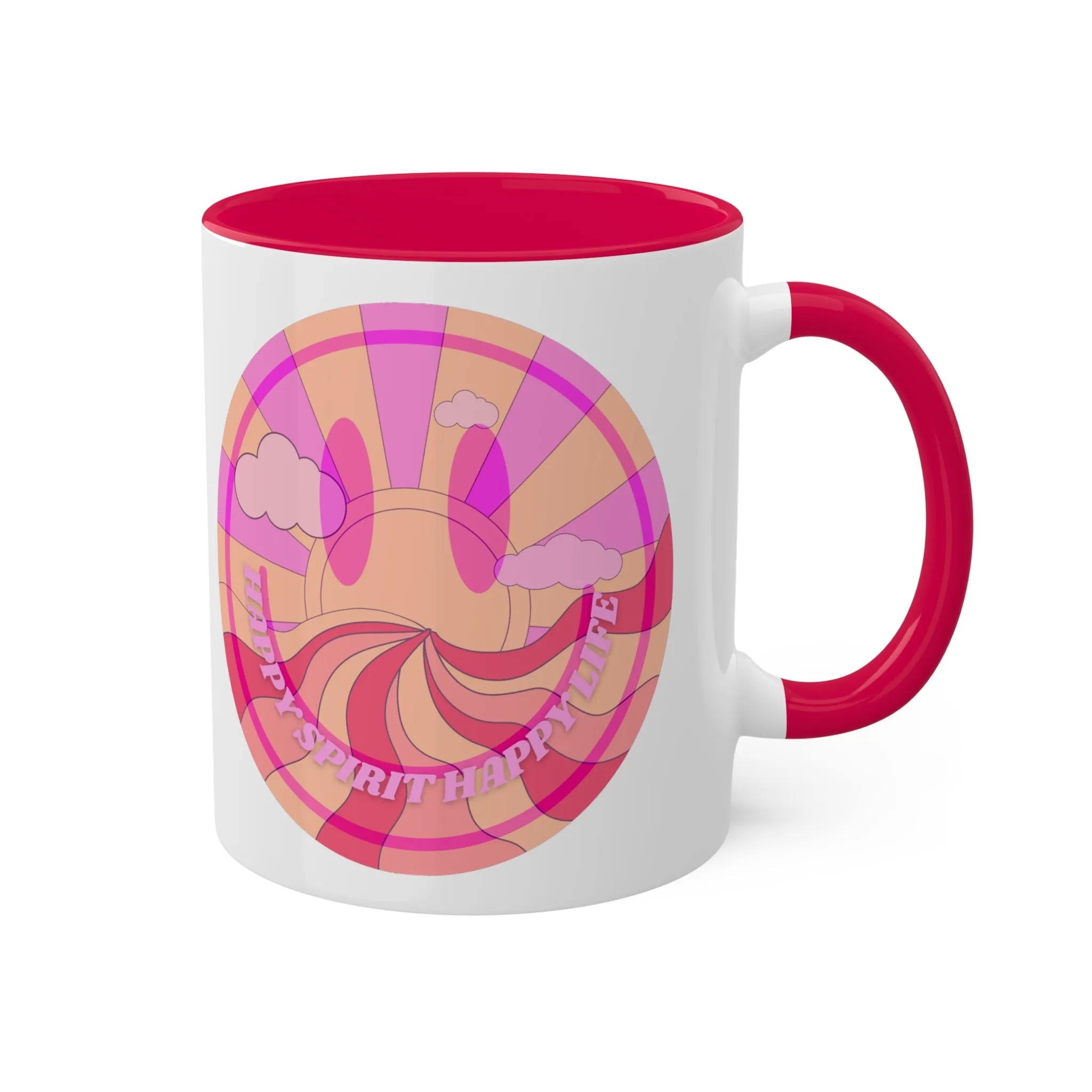 Retro Happy Spirit Happy Life Aesthetic Mug, Smile Face Mug, Trendy Coffee Mug, Tumblr Mug, Aesthetic Happy Life Gift, Aesthetic Pink Mug