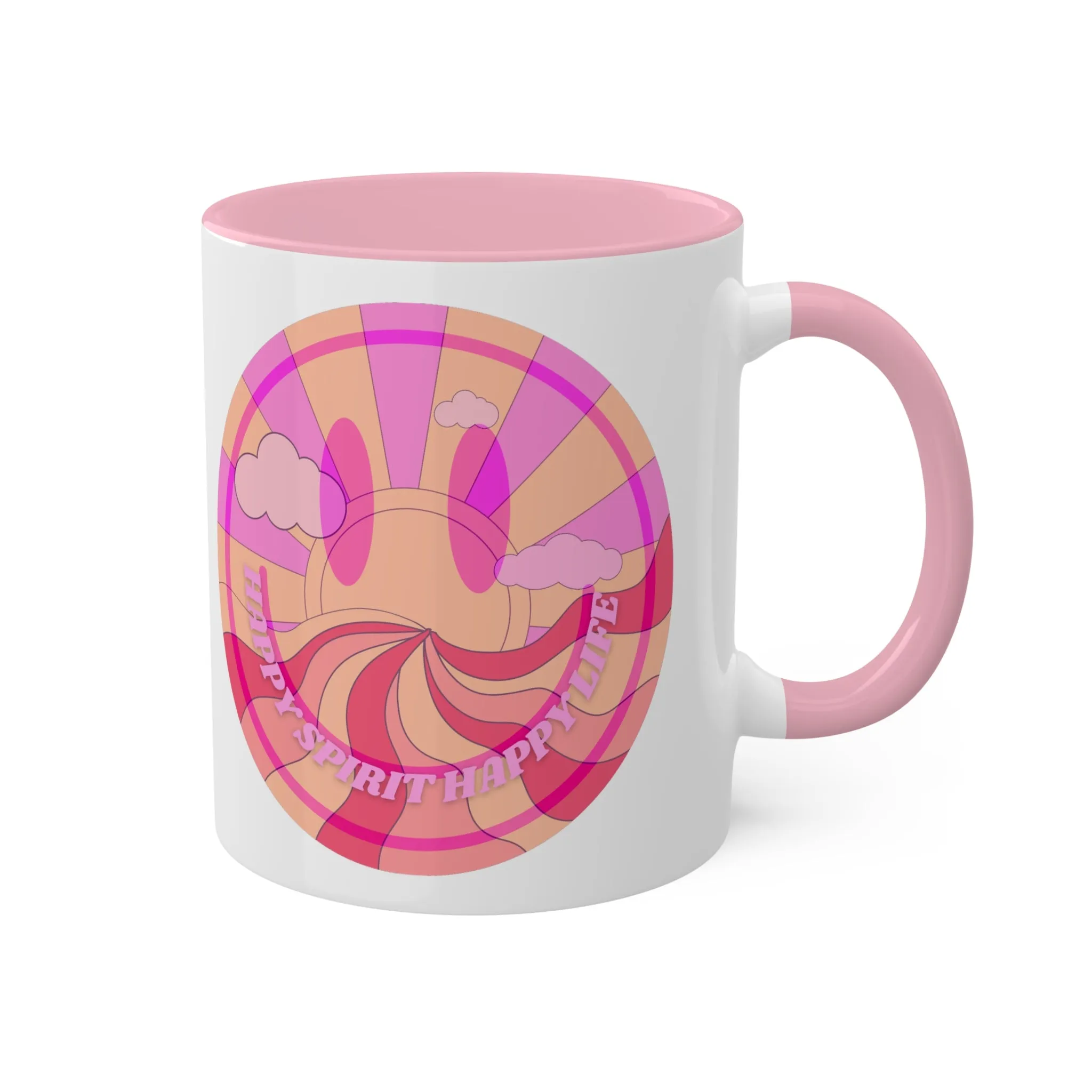 Retro Happy Spirit Happy Life Aesthetic Mug, Smile Face Mug, Trendy Coffee Mug, Tumblr Mug, Aesthetic Happy Life Gift, Aesthetic Pink Mug