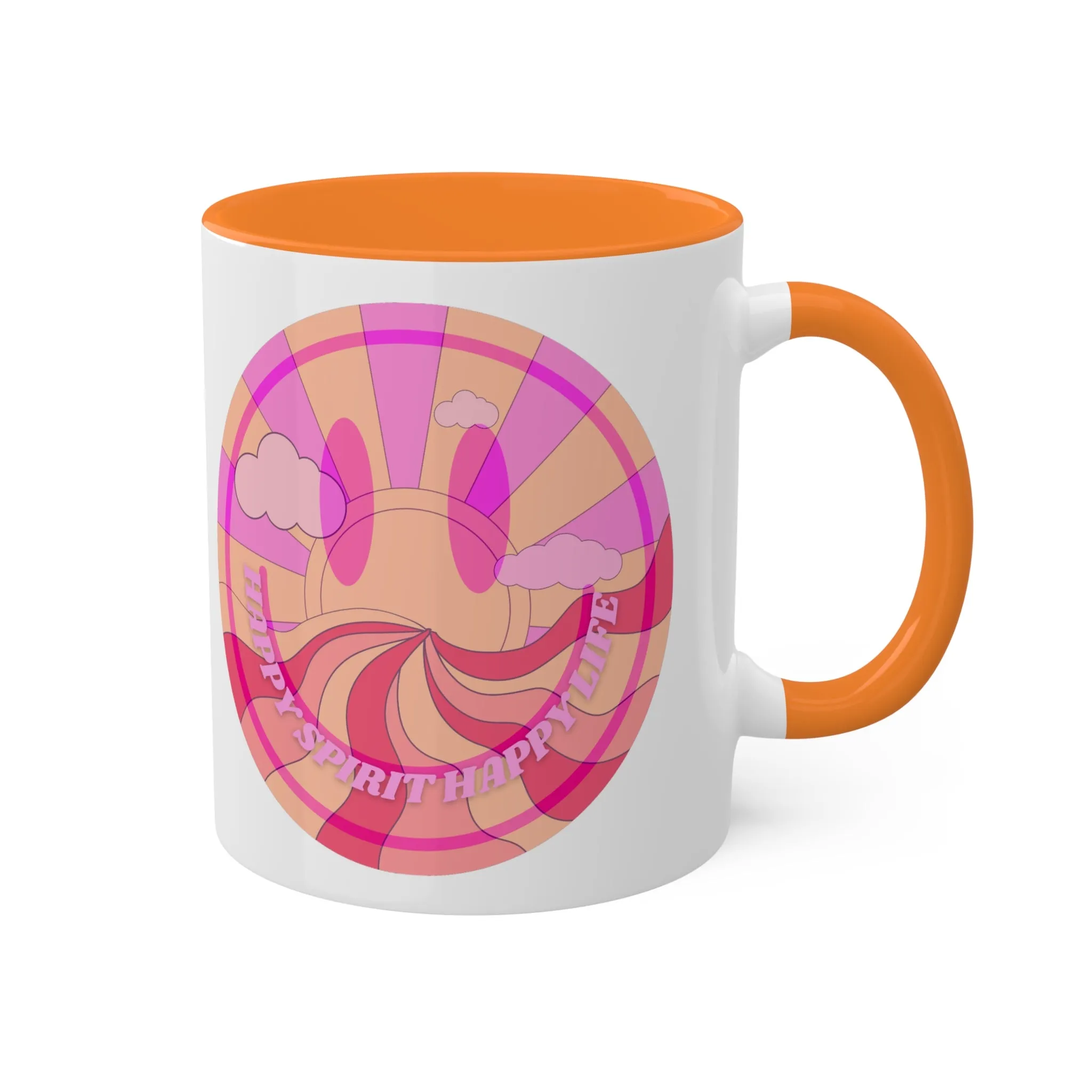 Retro Happy Spirit Happy Life Aesthetic Mug, Smile Face Mug, Trendy Coffee Mug, Tumblr Mug, Aesthetic Happy Life Gift, Aesthetic Pink Mug