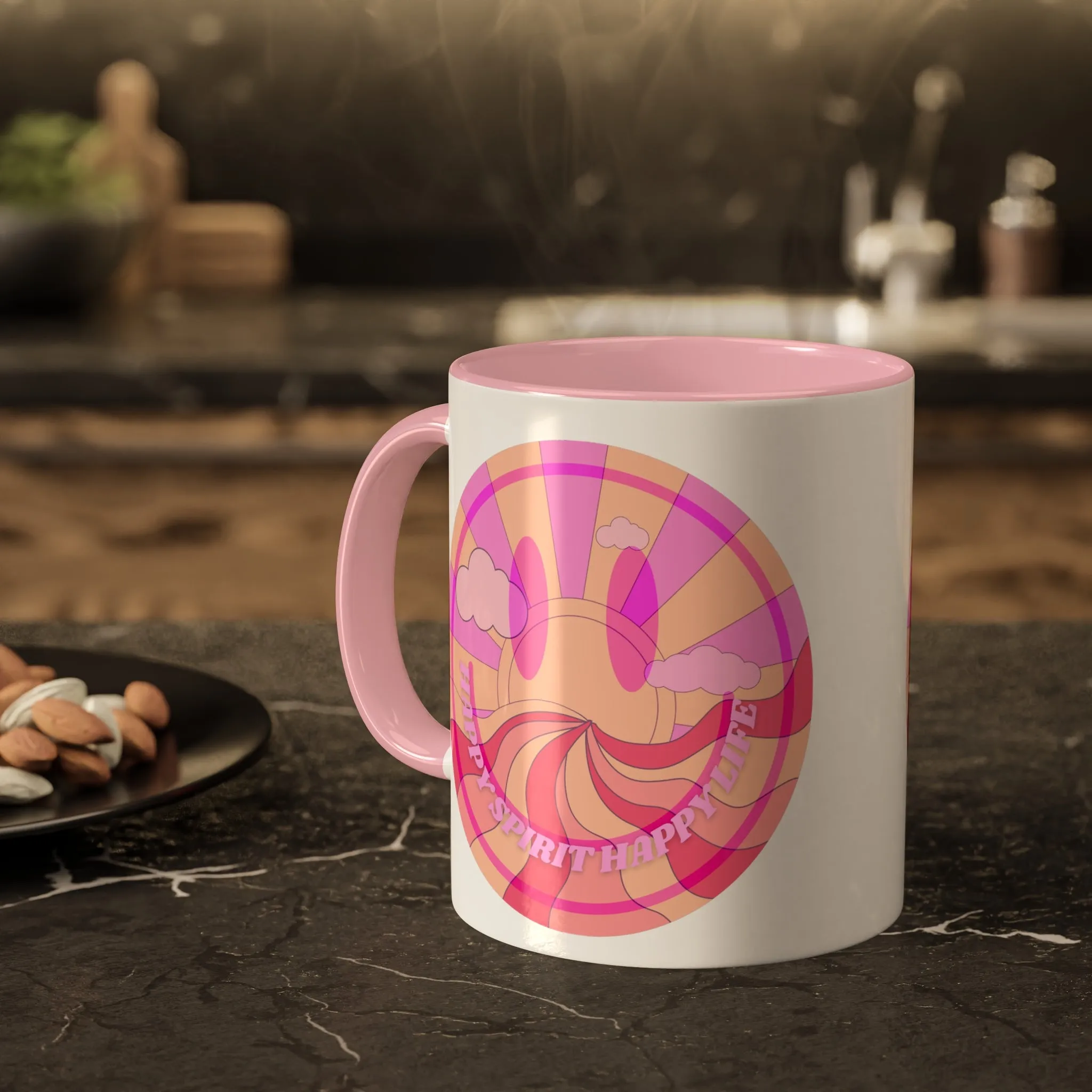 Retro Happy Spirit Happy Life Aesthetic Mug, Smile Face Mug, Trendy Coffee Mug, Tumblr Mug, Aesthetic Happy Life Gift, Aesthetic Pink Mug