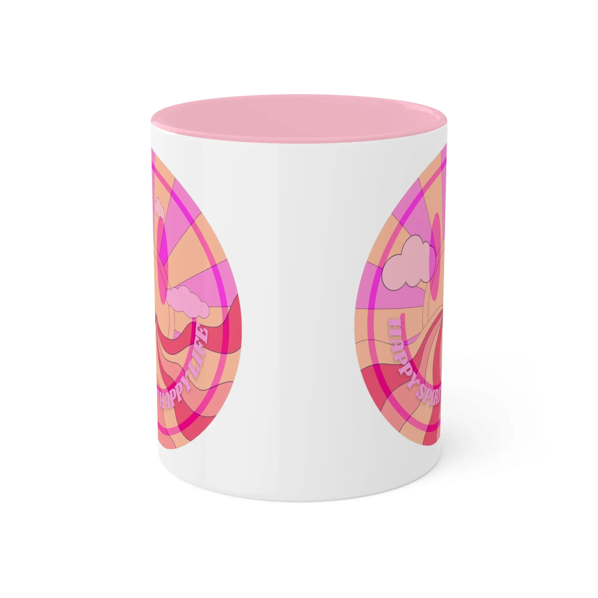 Retro Happy Spirit Happy Life Aesthetic Mug, Smile Face Mug, Trendy Coffee Mug, Tumblr Mug, Aesthetic Happy Life Gift, Aesthetic Pink Mug