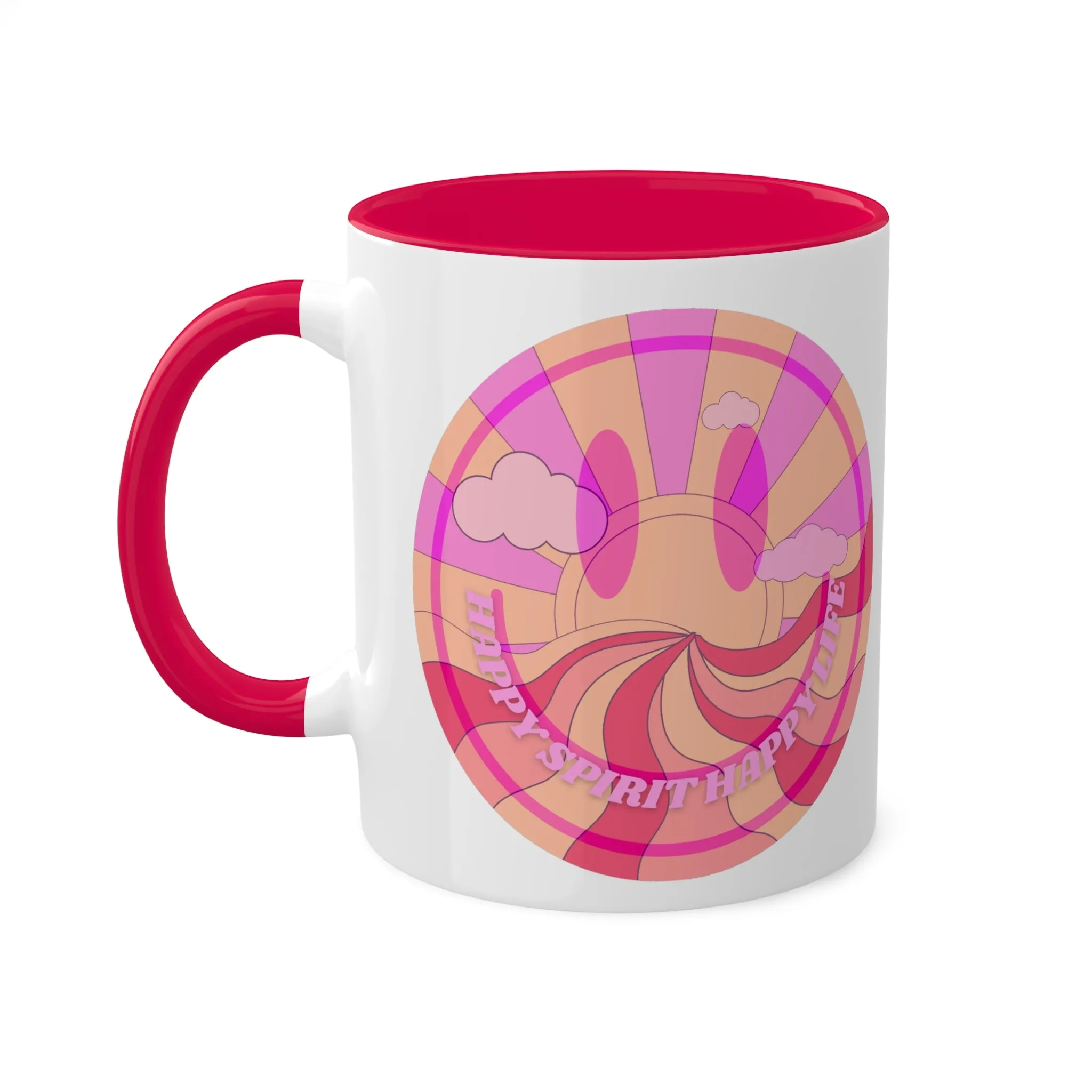Retro Happy Spirit Happy Life Aesthetic Mug, Smile Face Mug, Trendy Coffee Mug, Tumblr Mug, Aesthetic Happy Life Gift, Aesthetic Pink Mug