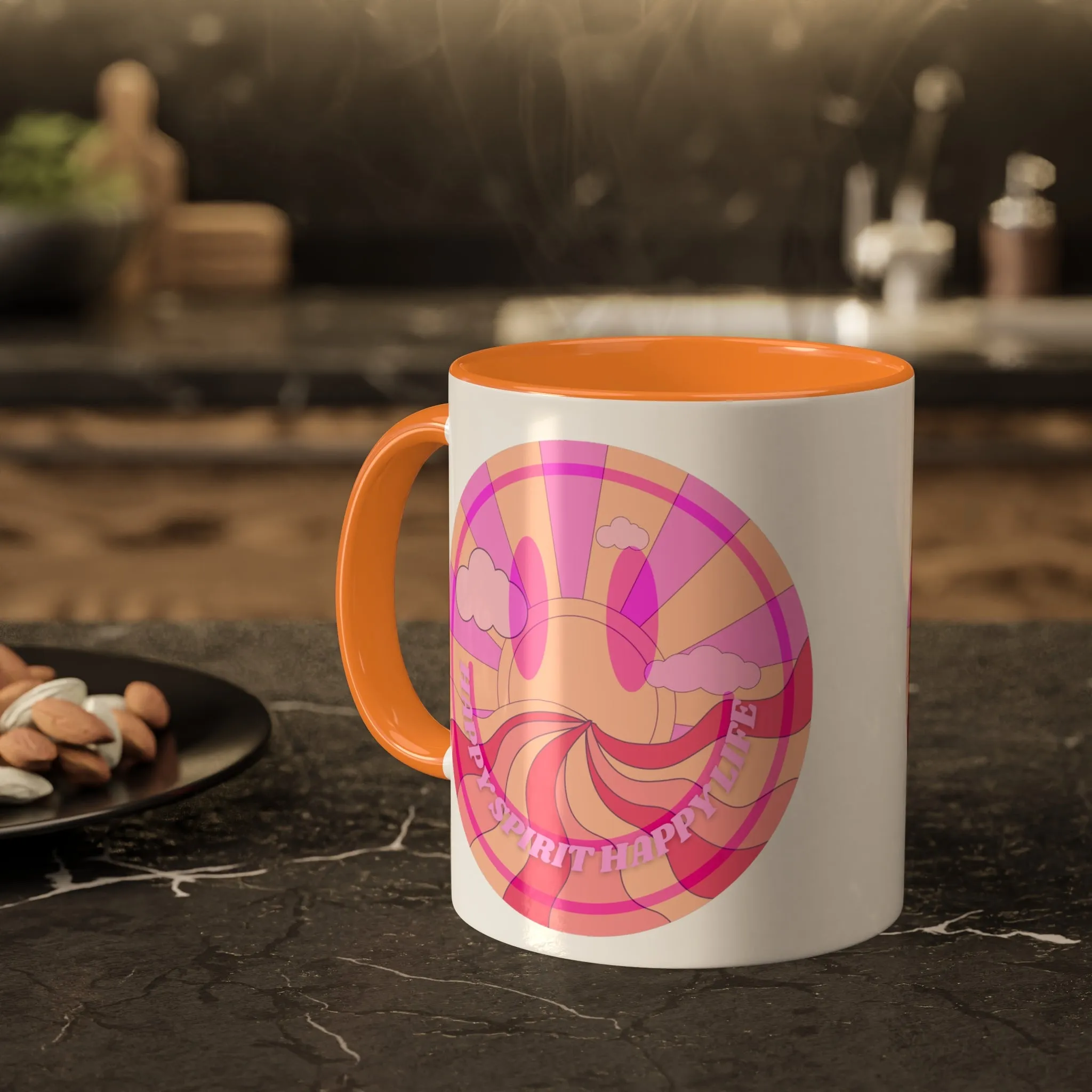 Retro Happy Spirit Happy Life Aesthetic Mug, Smile Face Mug, Trendy Coffee Mug, Tumblr Mug, Aesthetic Happy Life Gift, Aesthetic Pink Mug