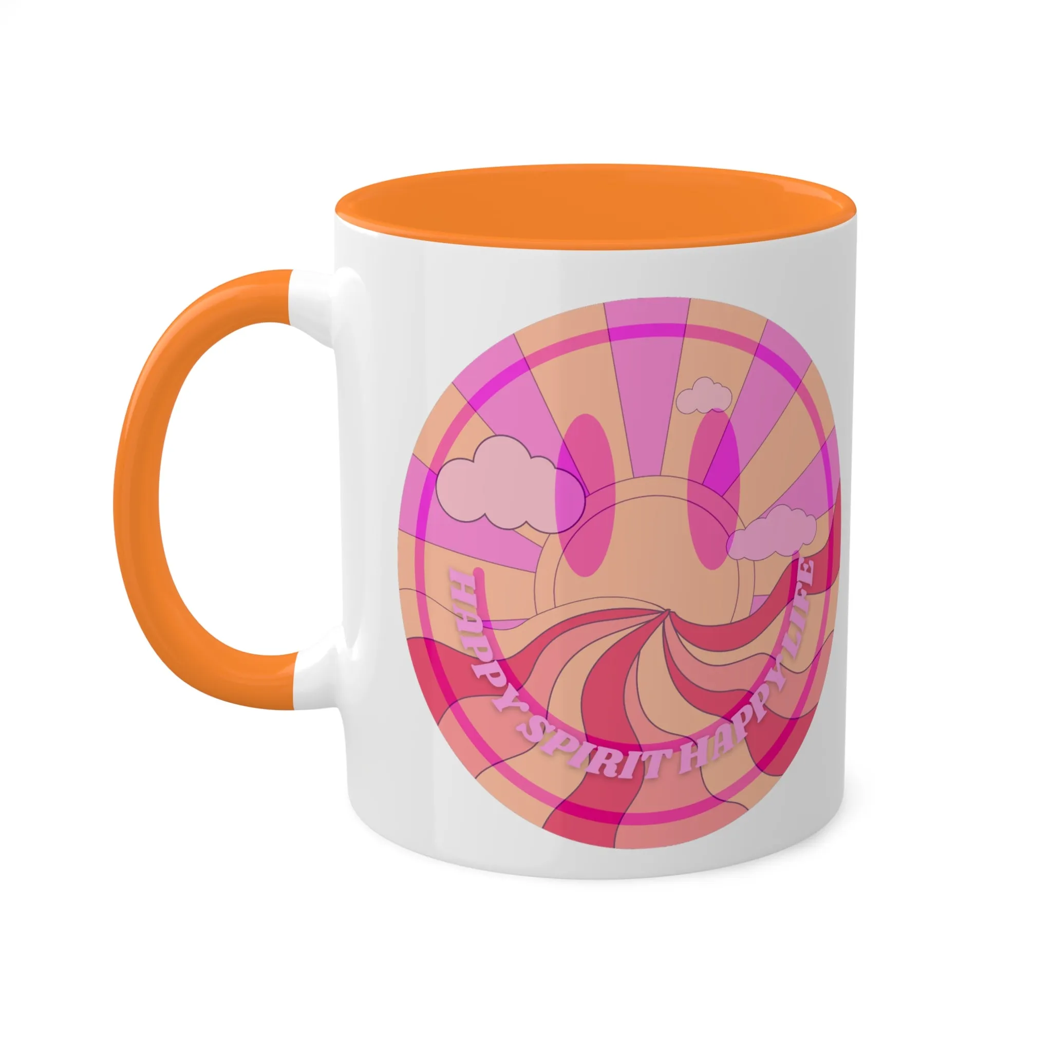 Retro Happy Spirit Happy Life Aesthetic Mug, Smile Face Mug, Trendy Coffee Mug, Tumblr Mug, Aesthetic Happy Life Gift, Aesthetic Pink Mug