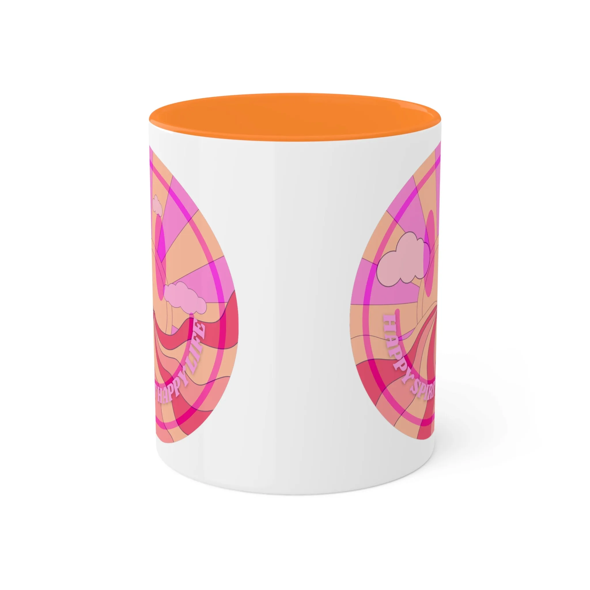 Retro Happy Spirit Happy Life Aesthetic Mug, Smile Face Mug, Trendy Coffee Mug, Tumblr Mug, Aesthetic Happy Life Gift, Aesthetic Pink Mug