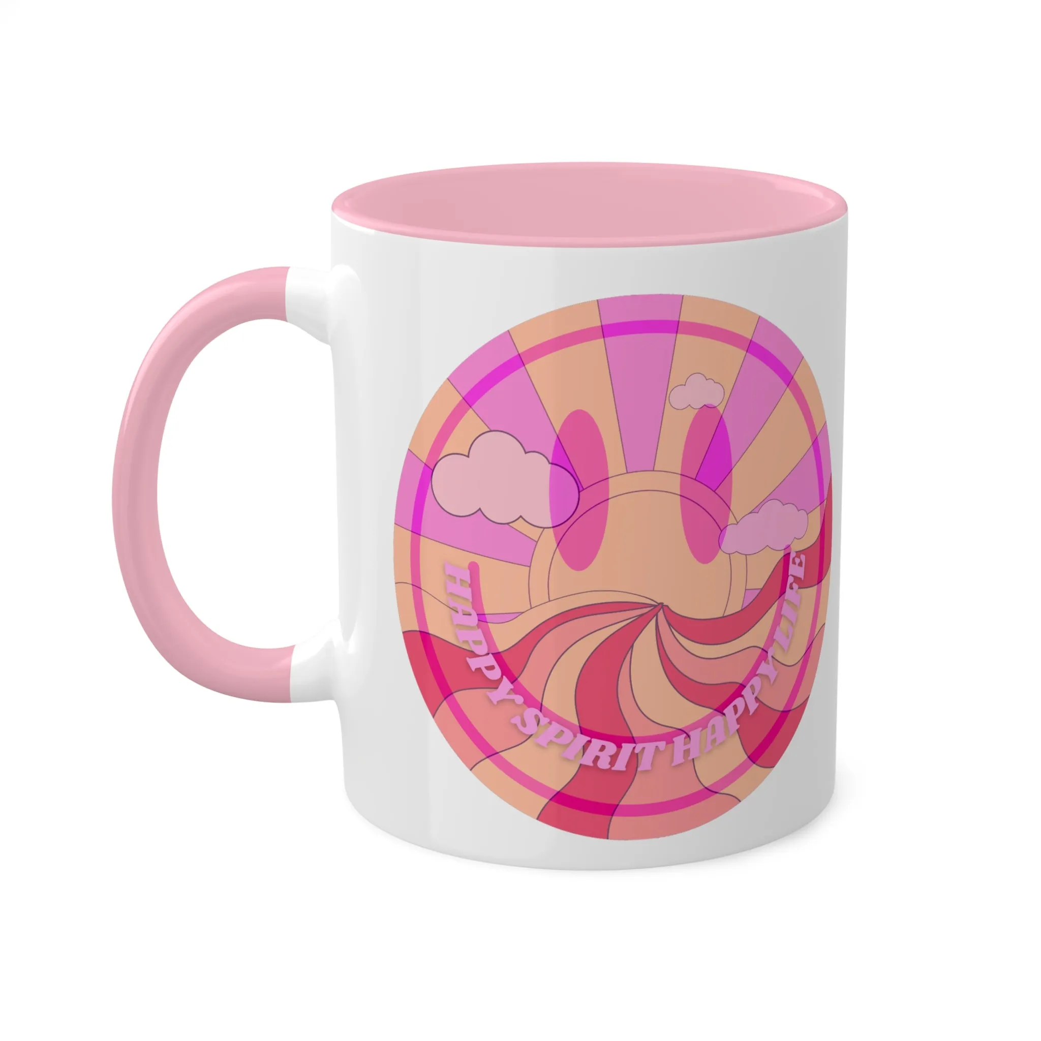 Retro Happy Spirit Happy Life Aesthetic Mug, Smile Face Mug, Trendy Coffee Mug, Tumblr Mug, Aesthetic Happy Life Gift, Aesthetic Pink Mug