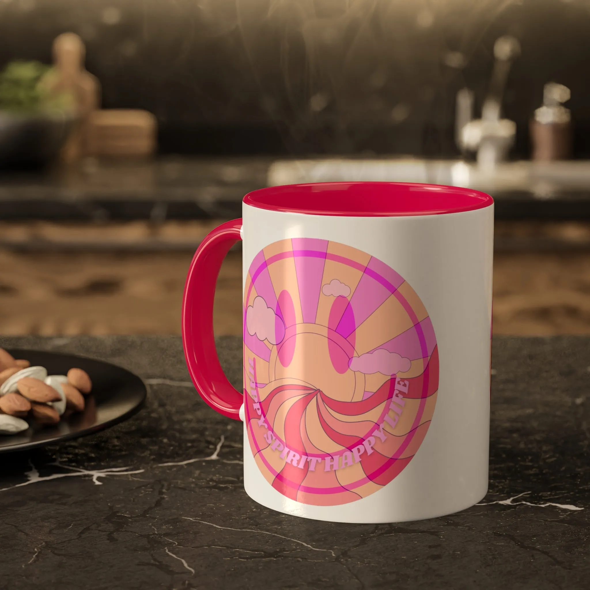 Retro Happy Spirit Happy Life Aesthetic Mug, Smile Face Mug, Trendy Coffee Mug, Tumblr Mug, Aesthetic Happy Life Gift, Aesthetic Pink Mug