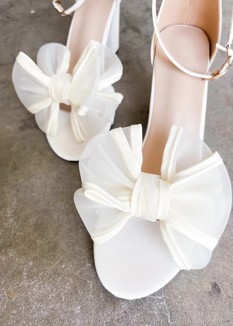 Rosalyn Knot Bow with Ankle Strap Heels in Ivory