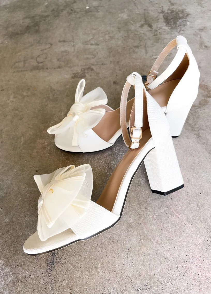 Rosalyn Knot Bow with Ankle Strap Heels in Ivory