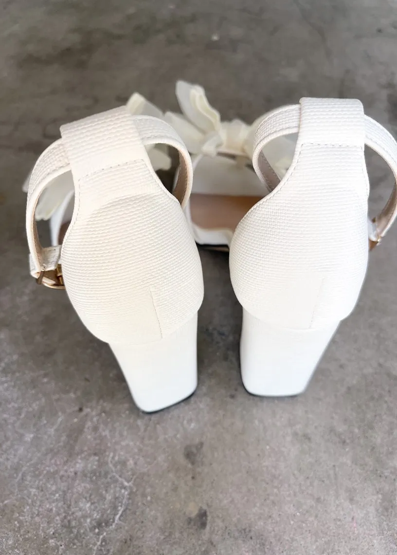 Rosalyn Knot Bow with Ankle Strap Heels in Ivory