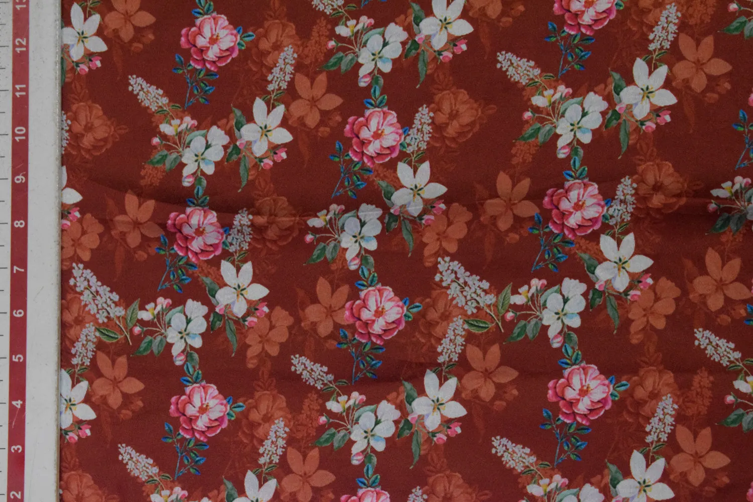 Rust Printed Satin Fabric