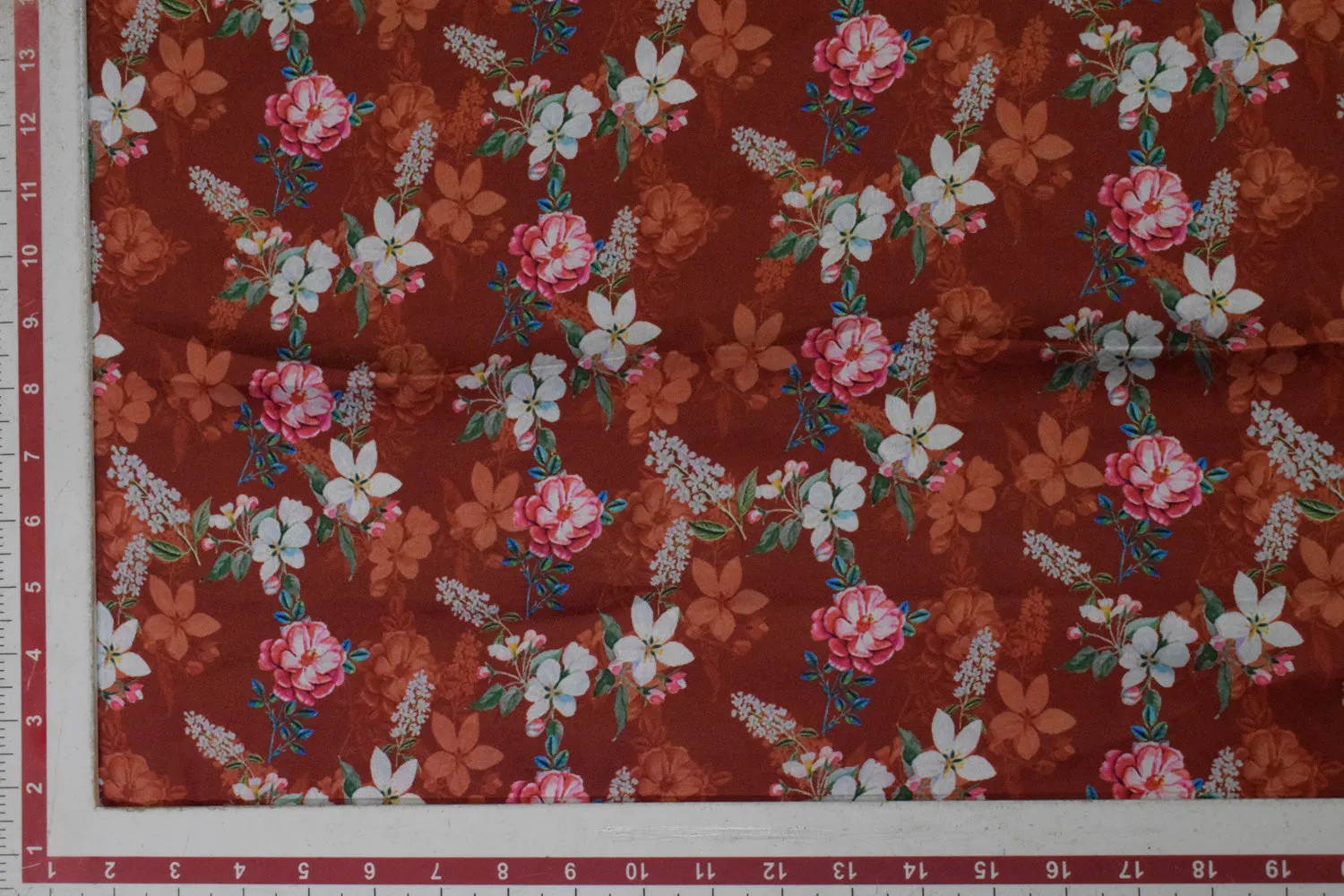 Rust Printed Satin Fabric