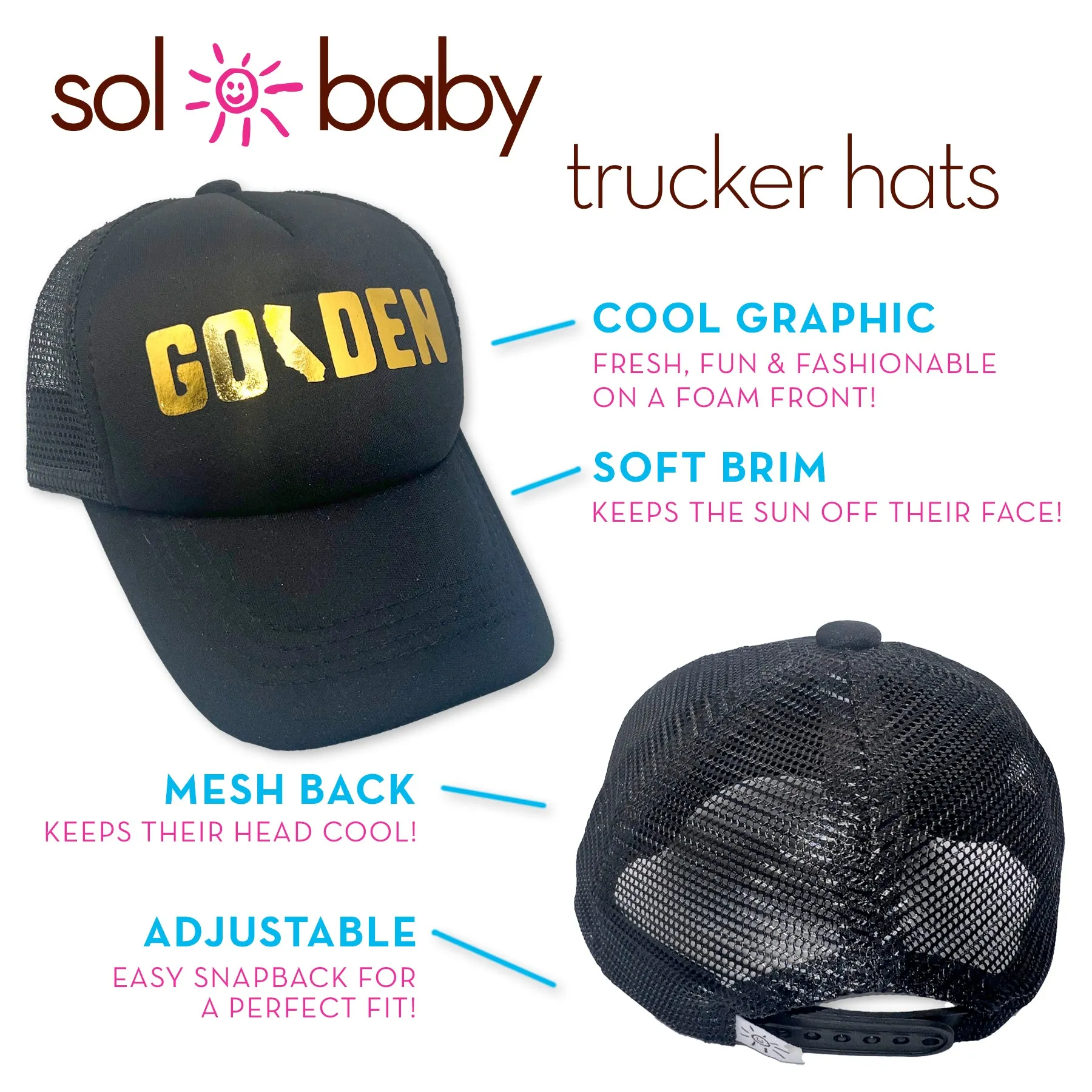 Sol Baby Golden Foil Black Trucker Hat