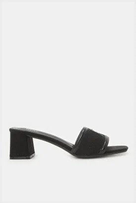 Women Black Raffia Mule With Buckle Trim