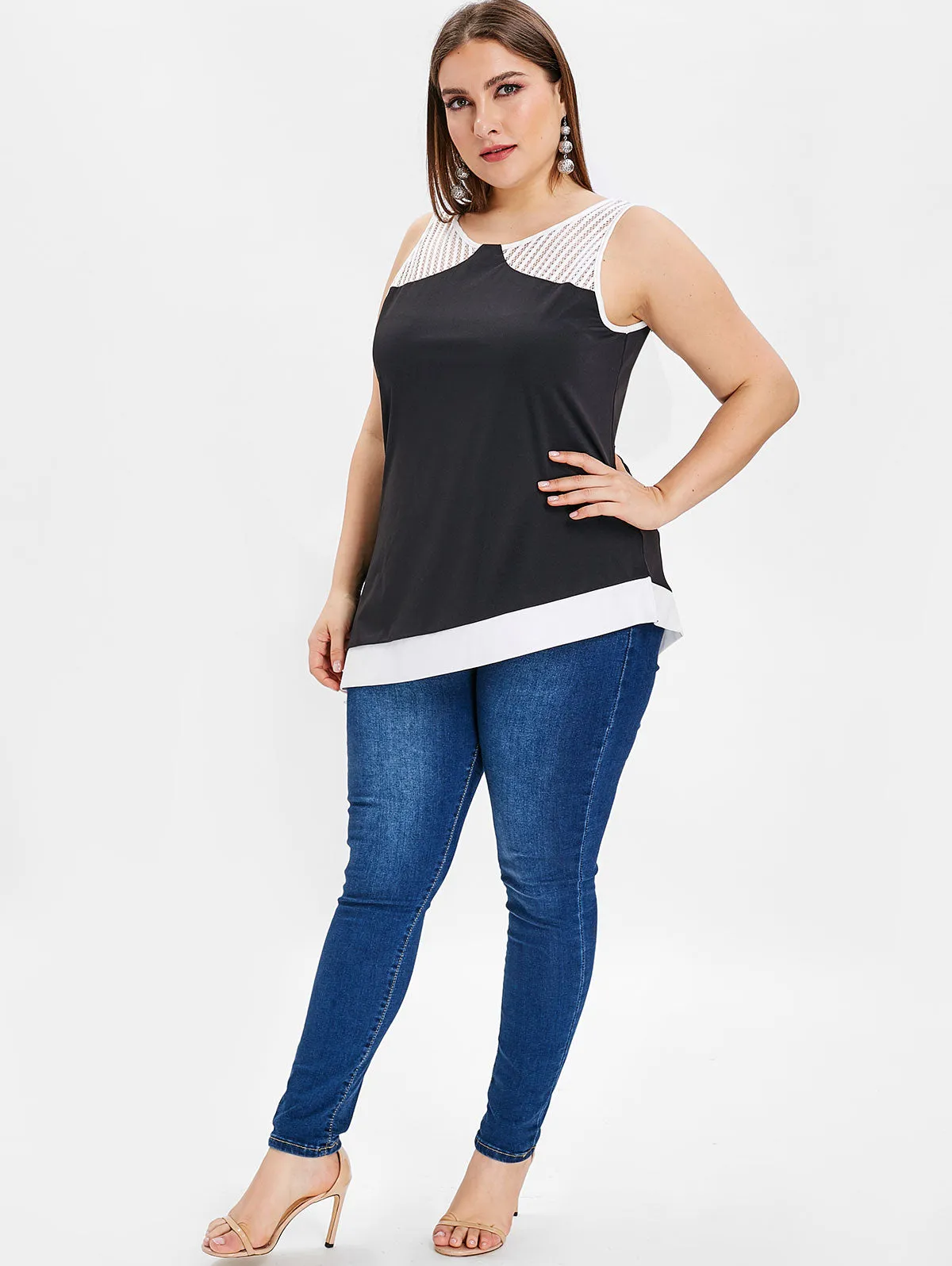 Women Plus Size 5XL Two Tone Asymmetric